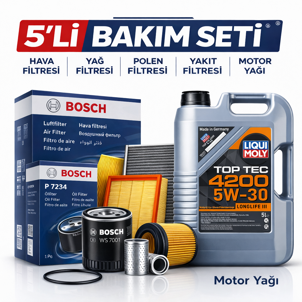 Bosch 5 li bakım seti liquimoly 4200 Bosch BMW X3 2.0 Dizel Liqui Moly 4200 Motor Yağı Filtre Seti (2004-2008) 5 Li - Görsel 1