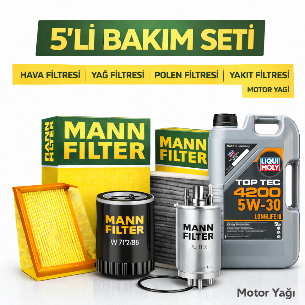 Mann-5-li-bakim-seti-liqui-moly-4200-1 MANN Volvo S80 2.0 Dizel Liqui Moly 4200 6 Lt Motor Yağı Filtre Seti (2011-2016) 5 Li - Görsel 1