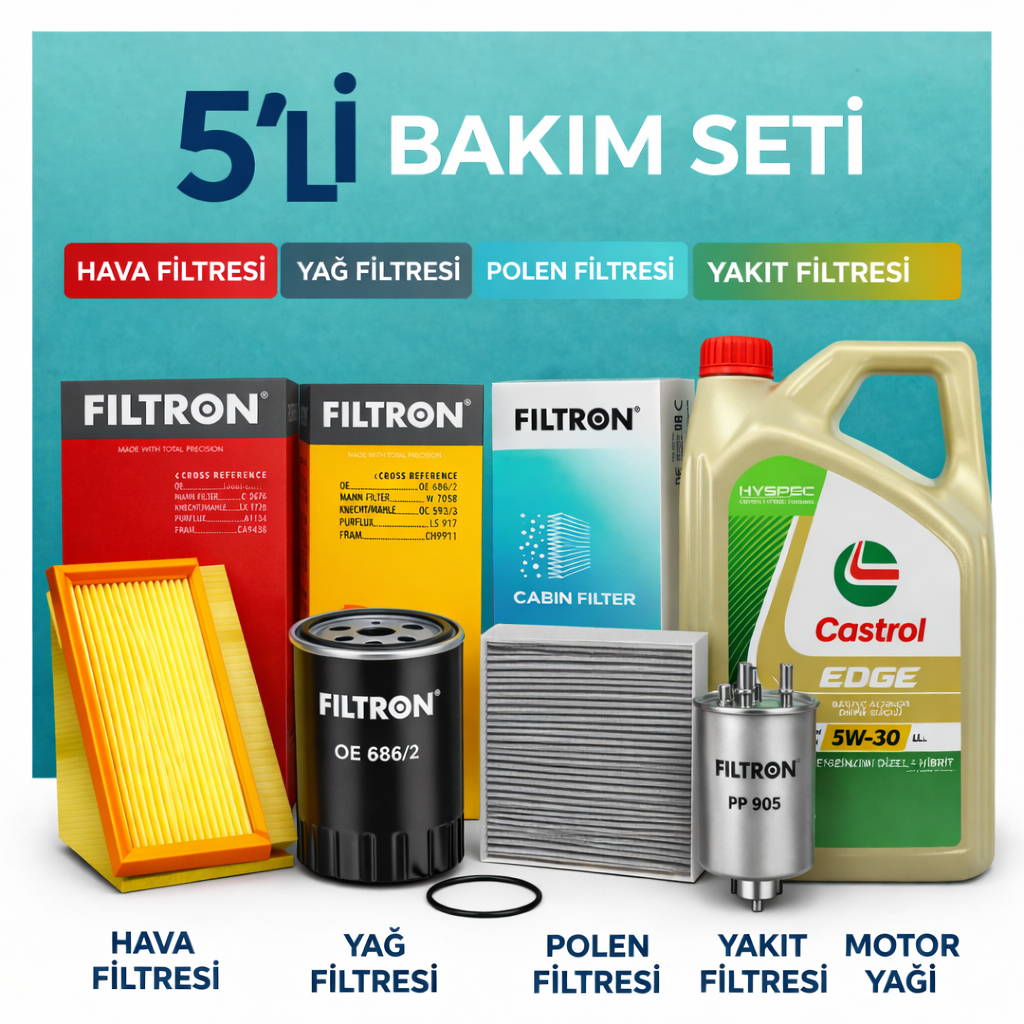 filtron-5-li-bakim-seti-castrol Filtron Volvo C30 1.6 Dizel Castrol Edge 5W-30 Motor Yağı Filtre Seti (2008-2011) 5 Li - Görsel 1