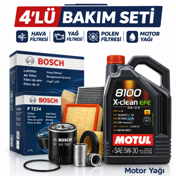 BOSCH Ford Tourneo Custom 2.2 Dizel Motul Eco-Lite 0W-20 7 Lt Motor Yağı Filtre Seti (2012-2019) 4 Lü