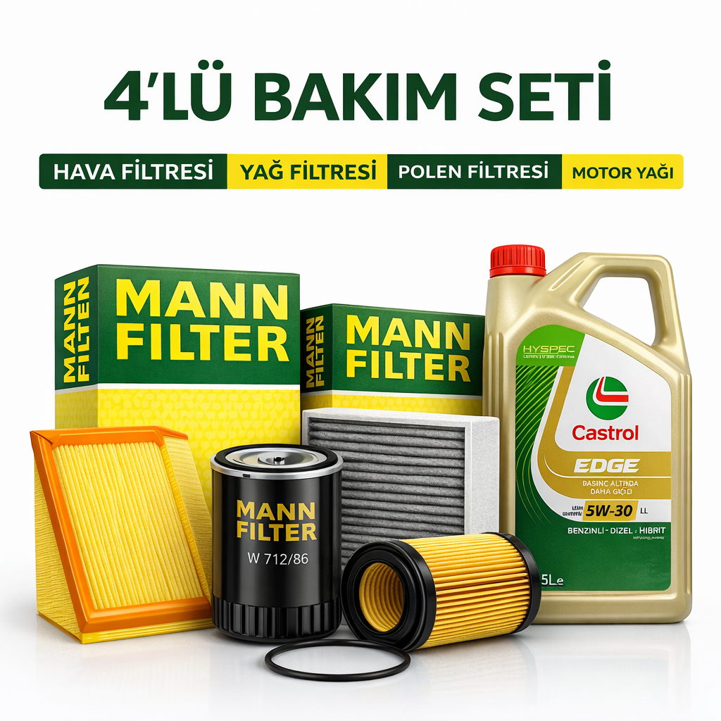 Mann-4-lu-bakim-seti-castrol-edge-1-1 Mann Ford Ranger 2.0 EcoBlue Castrol Edge 5W-30 7 Lt Motor Yağı Filtre Seti (2019-2022) 4 Lü - Görsel 1