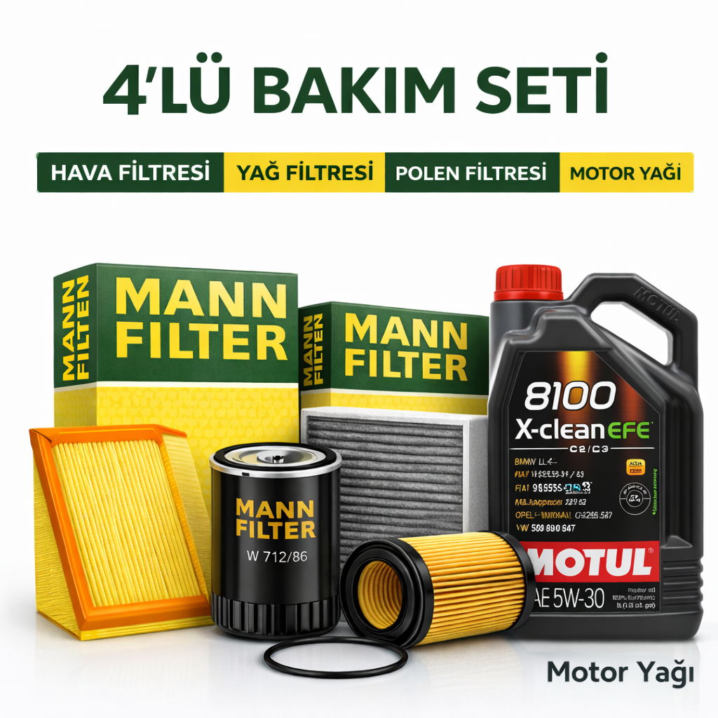 Mann-4-lu-bakim-seti-motul-1-1 MANN Renault Latitude 2.0 Dizel Motul X-Clean 5W-30 7 Lt Motor Yağı Filtre Seti (2010-2015) 4 Lü - Görsel 1