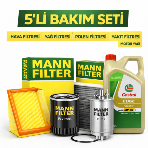 Mann Ford Ranger 2.0 EcoBlue Castrol Edge 5W-30 7 Lt Motor Yağı Filtre Seti (2019-2022) 5 Li